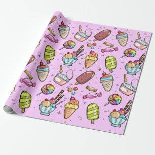 Ice Cream Candy Pink Wrapping Paper
