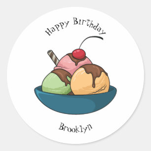 Ice cream cartoon illustration classic round sticker
