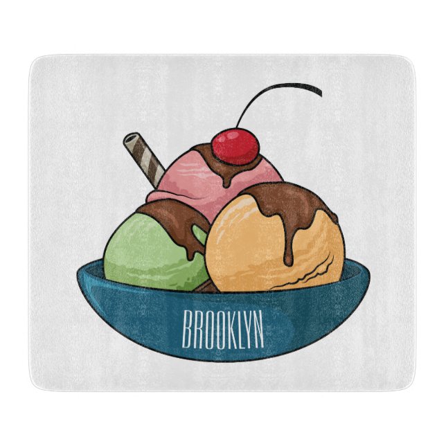 Ice cream cartoon illustration  cutting board (Front)