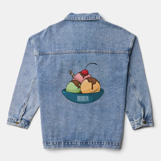 Ice cream cartoon illustration  denim jacket (Back)
