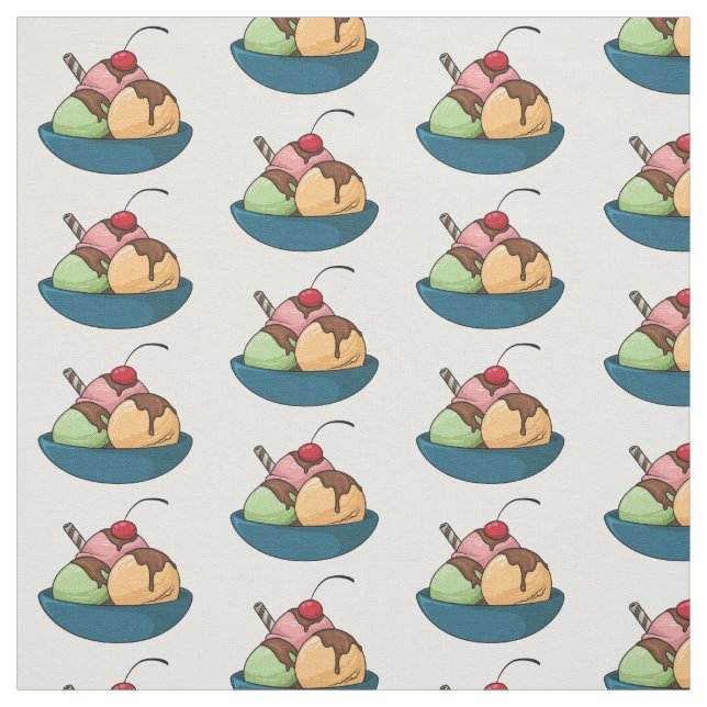 Ice cream cartoon illustration fabric (Swatch)