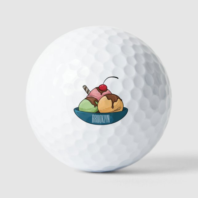 Ice cream cartoon illustration  golf balls (Front)