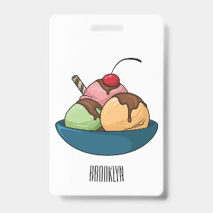 Ice cream cartoon illustration ID badge