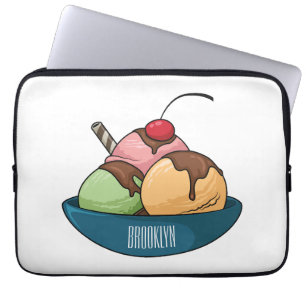 Ice cream cartoon illustration  laptop sleeve