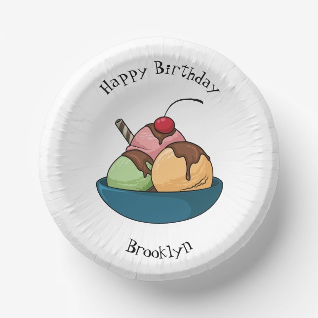 Ice cream cartoon illustration paper plate (Front)