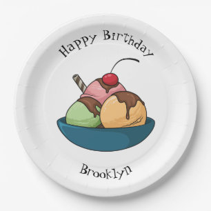 Ice cream cartoon illustration paper plate