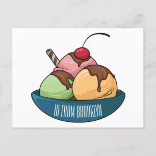 Ice cream cartoon illustration postcard