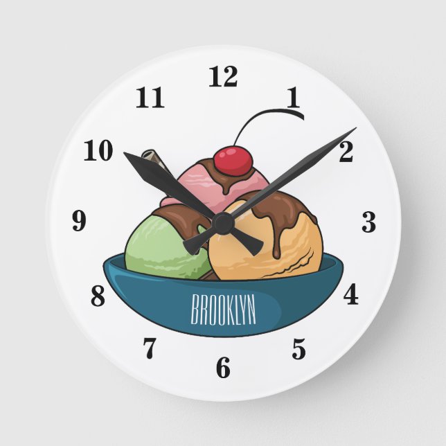 Ice cream cartoon illustration round clock (Front)