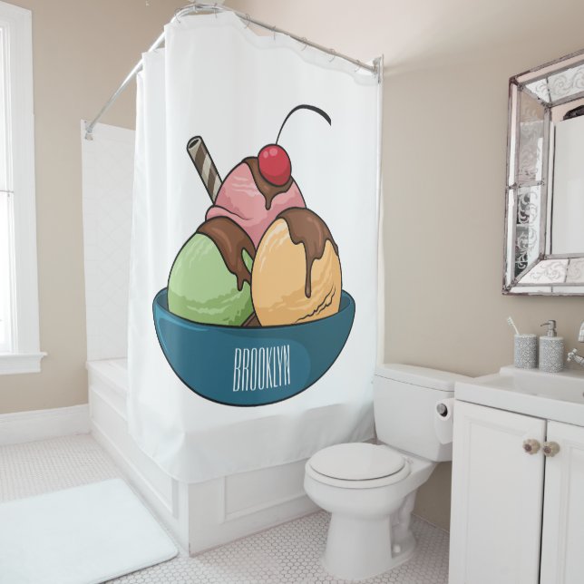 Ice cream cartoon illustration  shower curtain (In Situ)