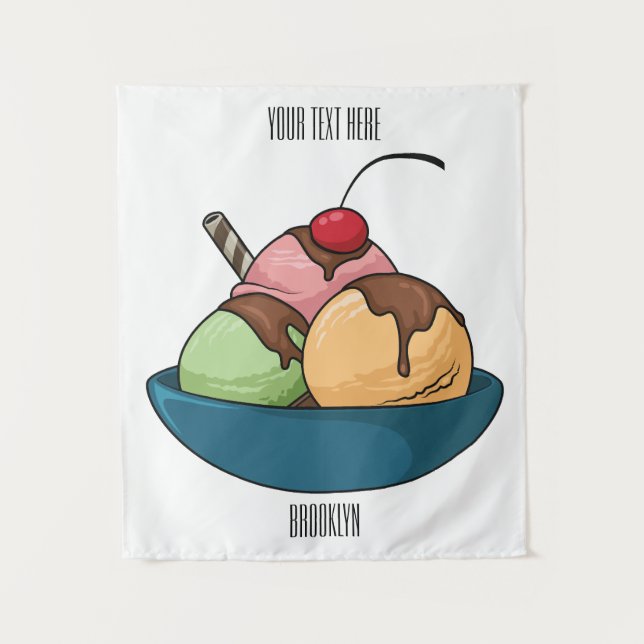 Ice cream cartoon illustration  tapestry (Front)