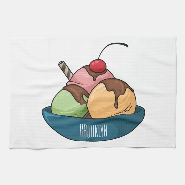 Ice cream cartoon illustration  tea towel (Horizontal)