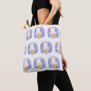 ice cream cat watercolor tote bag