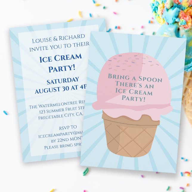 Ice Cream Celebration Party Birthday Invitation (Bring a spoon! There's an ice cream party & you're invited to put your party details on this invite)