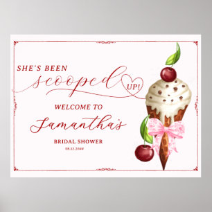 Ice Cream Cherry Scooped Up Bridal Shower Welcome Poster