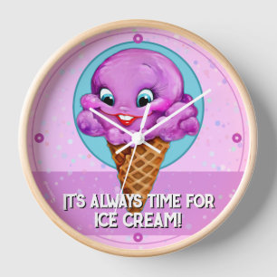 Ice cream clock hand-painted unique pink cone