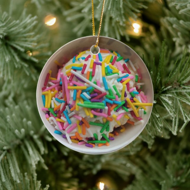 Ice cream Colourful Pink Blue Sprinkles Food Theme Ceramic Ornament (Tree)