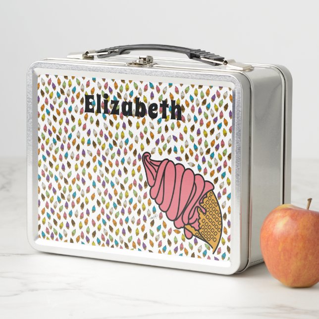 Ice Cream Colourful-Strawberry Custom Text Metal Lunch Box (In Situ)