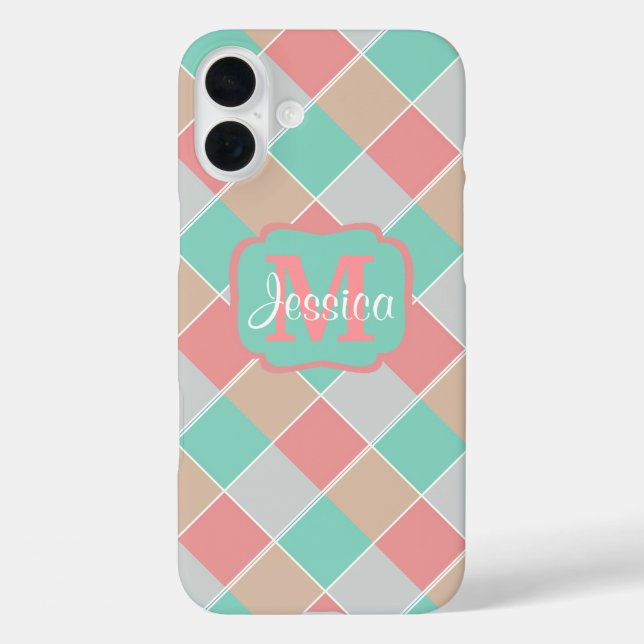 Ice-Cream Colours Checked Personalised Case-Mate iPhone Case (Back)