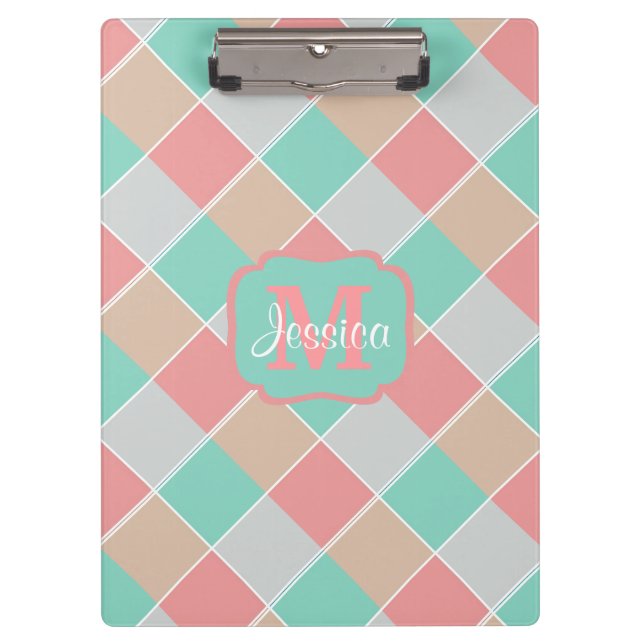 Ice-Cream Colours Checked Personalised Clipboard (Front)