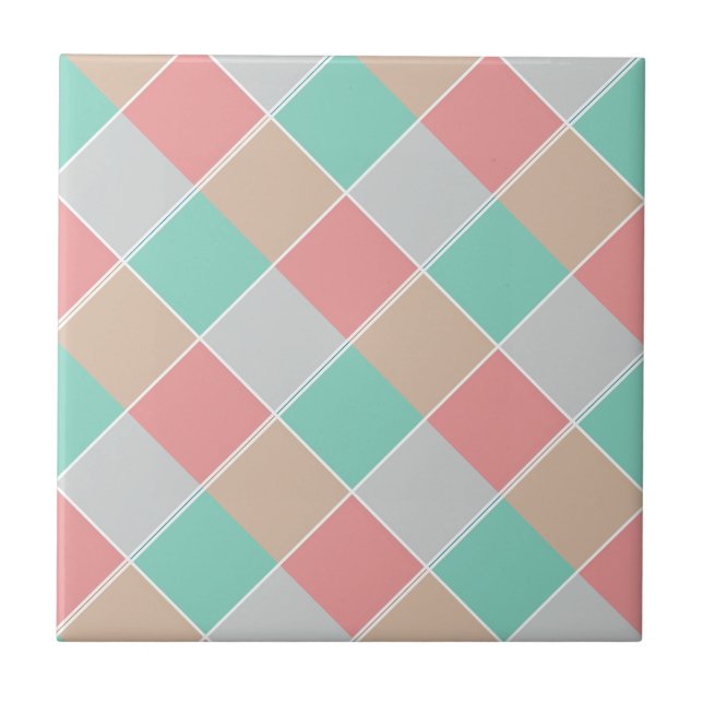 Ice-Cream Colours Checked Tile (Front)