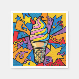 Ice Cream Cone and Confetti Pop Art Napkin