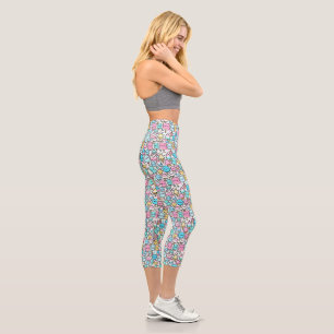 Ice Cream Cone and Popsicle Kawaii Art Capri Leggings