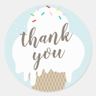 Ice cream cone aqua blue kids thank you classic round sticker