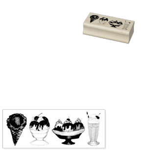 Ice Cream Cone Banana Split Milkshake Sundae Rubber Stamp