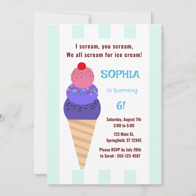 Ice Cream Cone Birthday Invitation (Front)