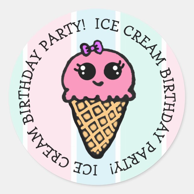 Ice Cream Cone Birthday Party Classic Round Sticker (Front)