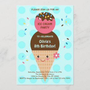 Ice Cream Cone Birthday Party Invitation
