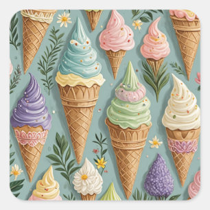 Ice Cream Cone Birthday Square Sticker