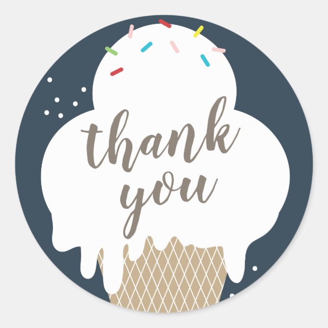 Ice Cream Cone Blue Kids Thank You Classic Round Sticker (Front)