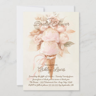 Ice cream cone boho Bridal shower chic gold Invitation
