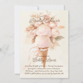 Ice cream cone boho Bridal shower chic gold Invitation