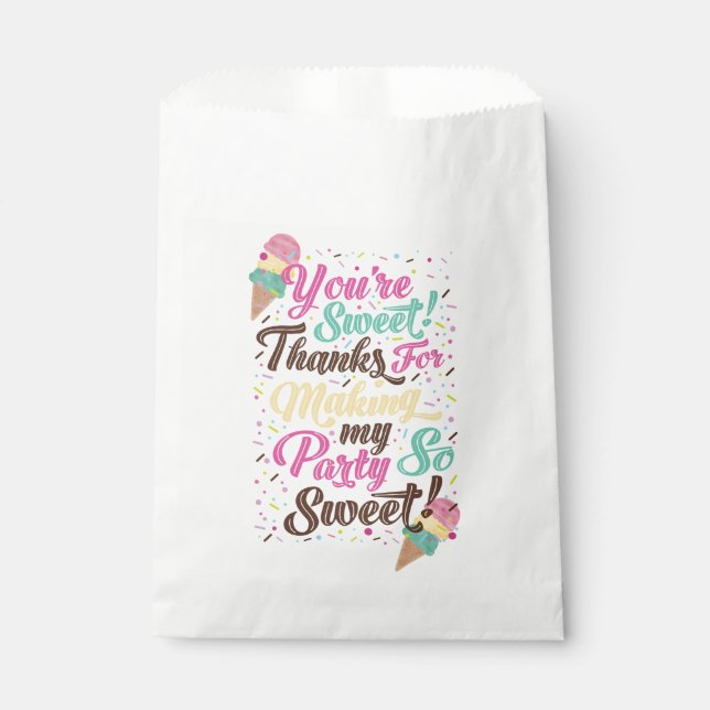 Ice Cream Cone Bright Typographic Birthday Party Favour Bag (Front)
