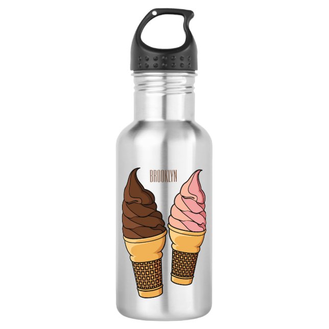 Ice cream cone cartoon illustration  532 ml water bottle (Front)