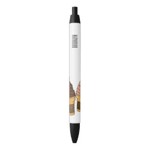 Ice cream cone cartoon illustration black ink pen