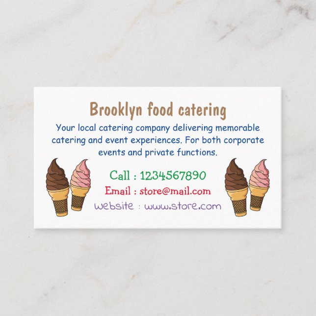 Ice cream cone cartoon illustration business card (Front)