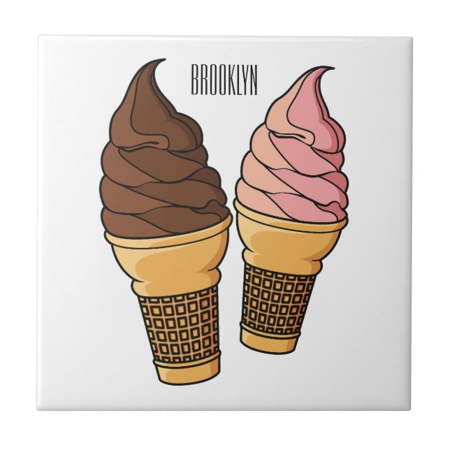Ice cream cone cartoon illustration  ceramic tile (Front)