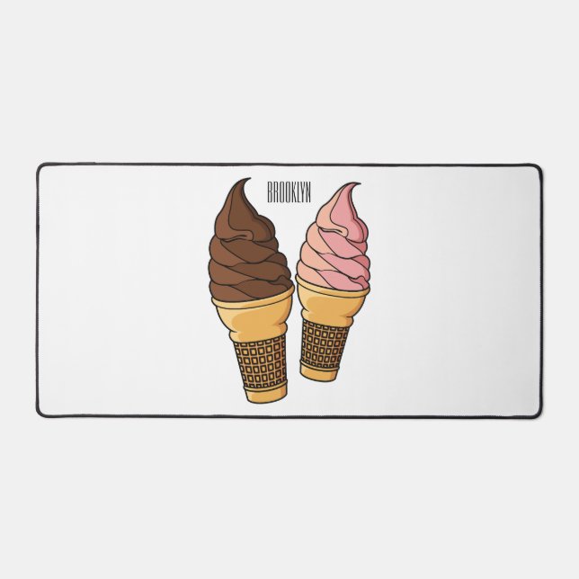 Ice cream cone cartoon illustration  desk mat (Front)