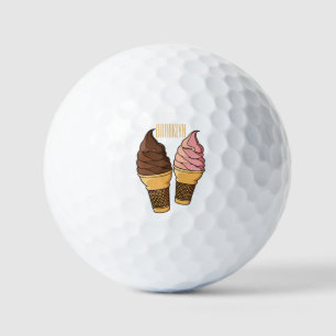 Ice cream cone cartoon illustration  golf balls