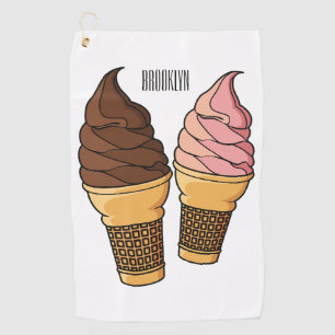 Ice cream cone cartoon illustration golf towel