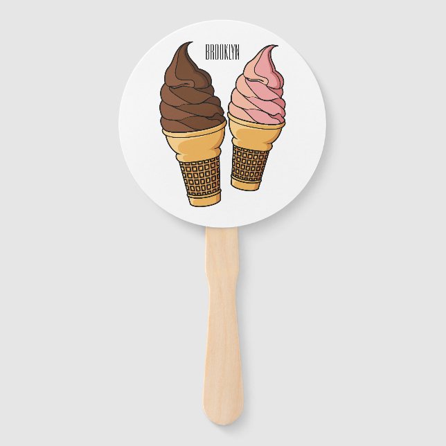 Ice cream cone cartoon illustration  hand fan (Front)