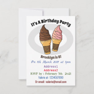 Ice cream cone cartoon illustration invitation