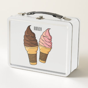 Ice cream cone cartoon illustration metal lunch box