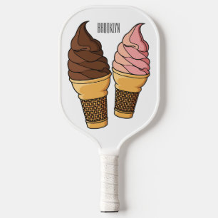 Ice cream cone cartoon illustration pickleball paddle