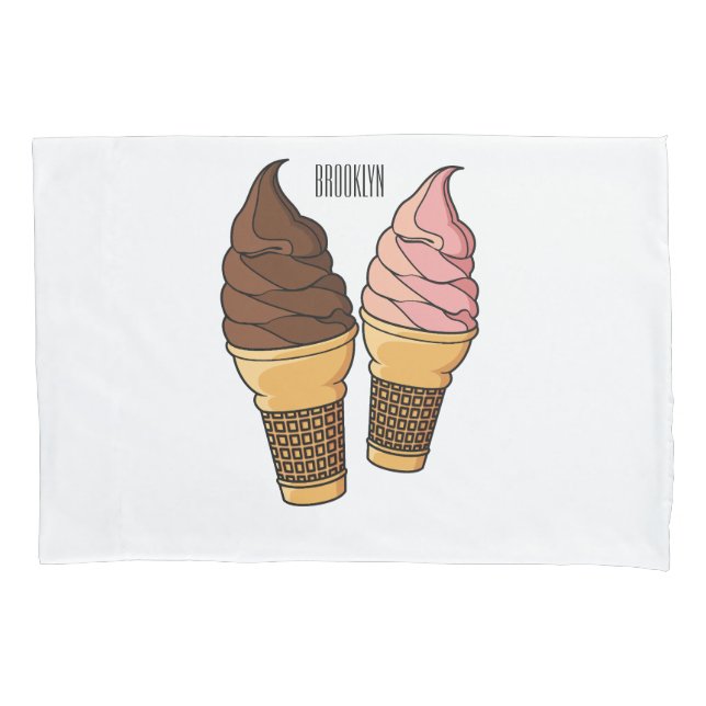 Ice cream cone cartoon illustration  pillowcase (Front)