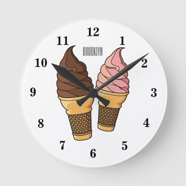 Ice cream cone cartoon illustration round clock (Front)