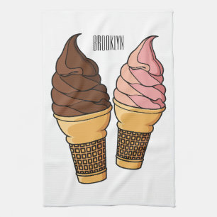Ice cream cone cartoon illustration  tea towel